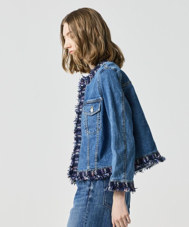 COOHEM 日本製フリンジ付きデニムジャケット TWEED FRINGE NO COLLAR JACKET | 日本発こだわりを極めた