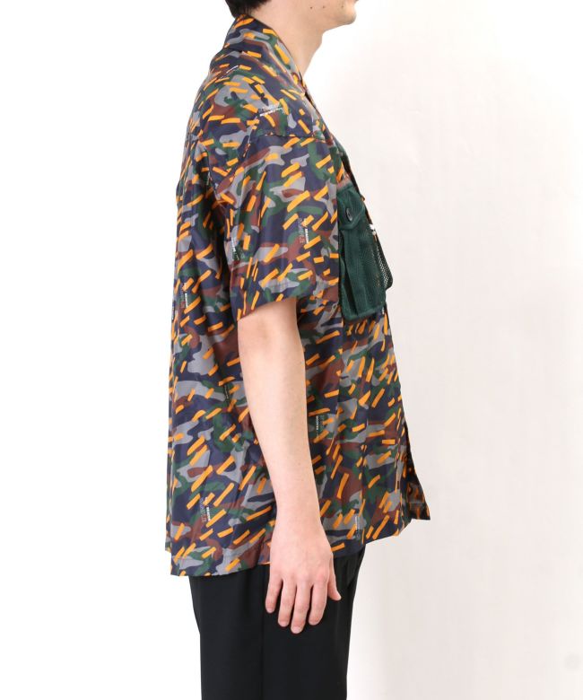 ファッション新品 kolor BEACON ナイロンカモフラプリントオープンカラーシャツ