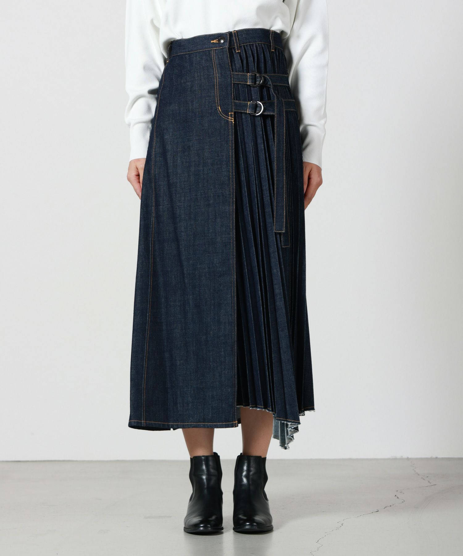 JAPAN DENIM(ジャパンデニム)】 EZUMI _ WRAP PLEATS DENIM SKIRT