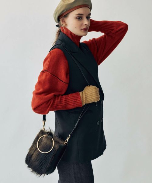 Johnstons of Elgin カシミヤ リブニット グローブ