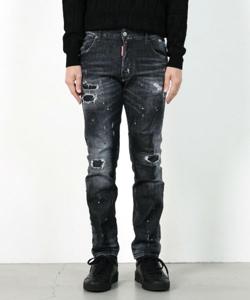 DSQUARED2(ディースクエアード)】 BLACK RIPPED LEATHER WASH SKATER