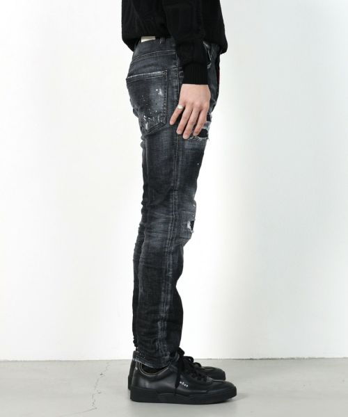 DSQUARED2(ディースクエアード)】 BLACK RIPPED LEATHER WASH SKATER 