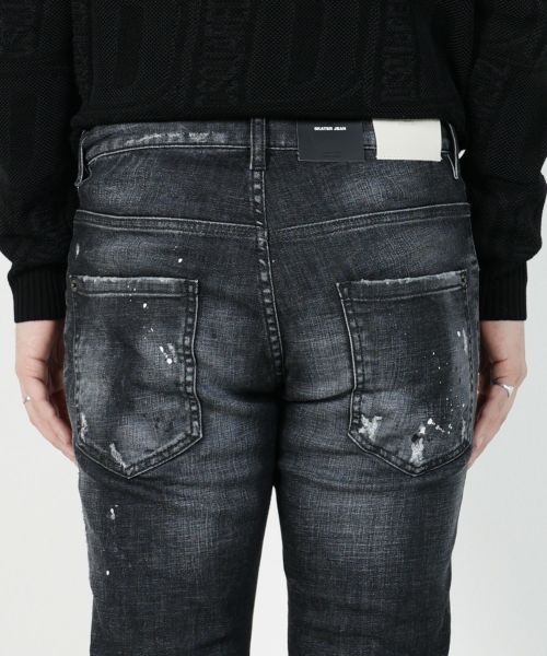 【DSQUARED2(ディースクエアード)】 BLACK RIPPED LEATHER WASH SKATER JEANS