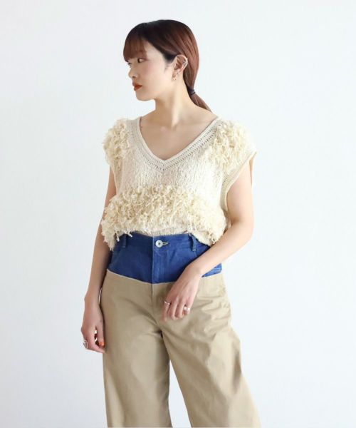 お買得限定品☆夏売れ筋 leinwande Tweed Fringe Top / Khaki