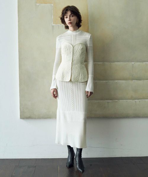 Mame Kurogouchi(マメ クロゴウチ)】 Lace Stripe Knitted Dress