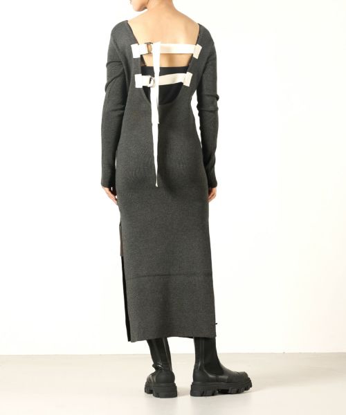 Belted Knit Dress / GrayPolyeste - ロングワンピース
