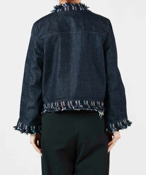 JAPAN DENIM(ジャパンデニム)】 COOHEM_TWEED FRINGE NO COLLAR JACKET