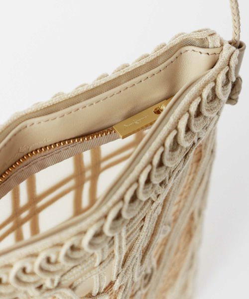 バッグ mame / Cording Embroidery Pouch / beige Cording Embroidery Pouch With Leather Strap - beige - Mame