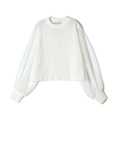 近年モデル HYKE ハイク S/C/P CREW NECK CROP TOP CREW NECK CROPPED SWEATER WITH SHEER SLEEVE-クルーネック