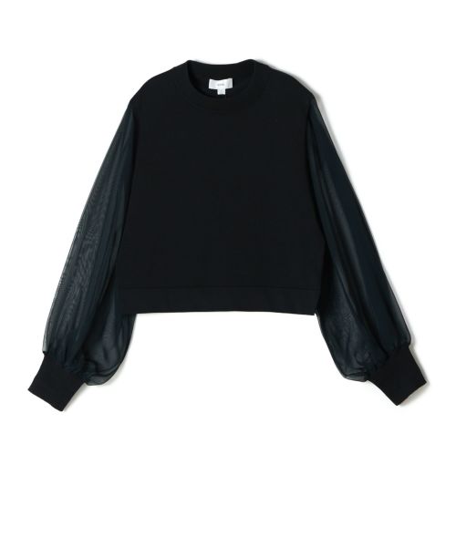 HYKE(ハイク)】 CREW NECK CROPPED SWEATER WITH SHEER SLEEVES