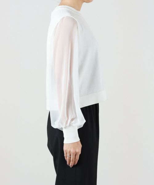 HYKE(ハイク)】 CREW NECK CROPPED SWEATER WITH SHEER SLEEVES