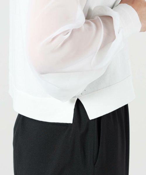 HYKE(ハイク)】 CREW NECK CROPPED SWEATER WITH SHEER SLEEVES