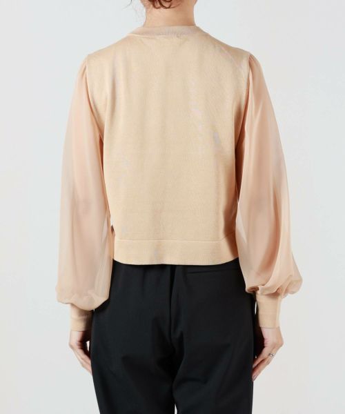流行に  HYKE(ハイク)】 CREW NECK CROPPED SWEATER WITH SHEER SLEEVES ニット+セーター