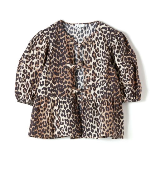 【GANNI(ガニー)】 LEOPARD COTTON POPLIN PEPLUM TIE BLOUSE｜PARIGOT  ONLINE（パリゴオンライン）