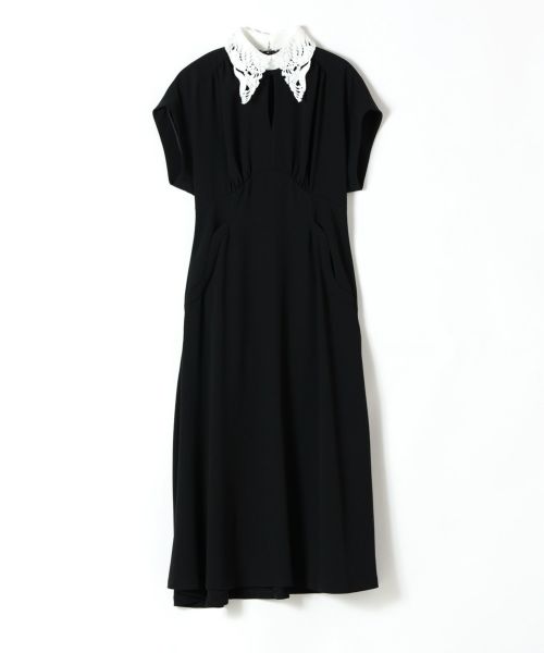 Mame Kurogouchi(マメ クロゴウチ)】 Back Satin Crepe Georgette Embroidered Collar  Flared Dress｜PARIGOT ONLINE（パリゴオンライン）