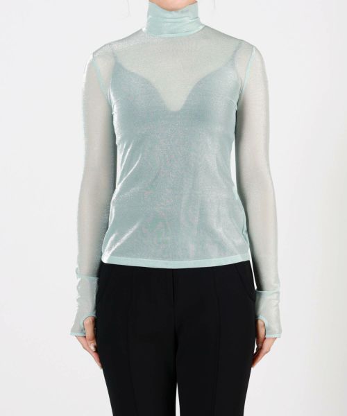 Mame Kurogouchi(マメ クロゴウチ)】 Lame Jersey High Neck Sheer Top ...