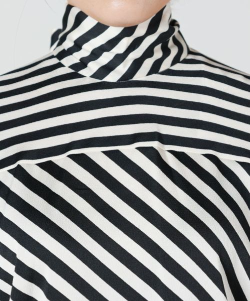 HYKE(ハイク)】 STRIPE HAMMER SATIN BACK RIBON BLOUSE｜PARIGOT