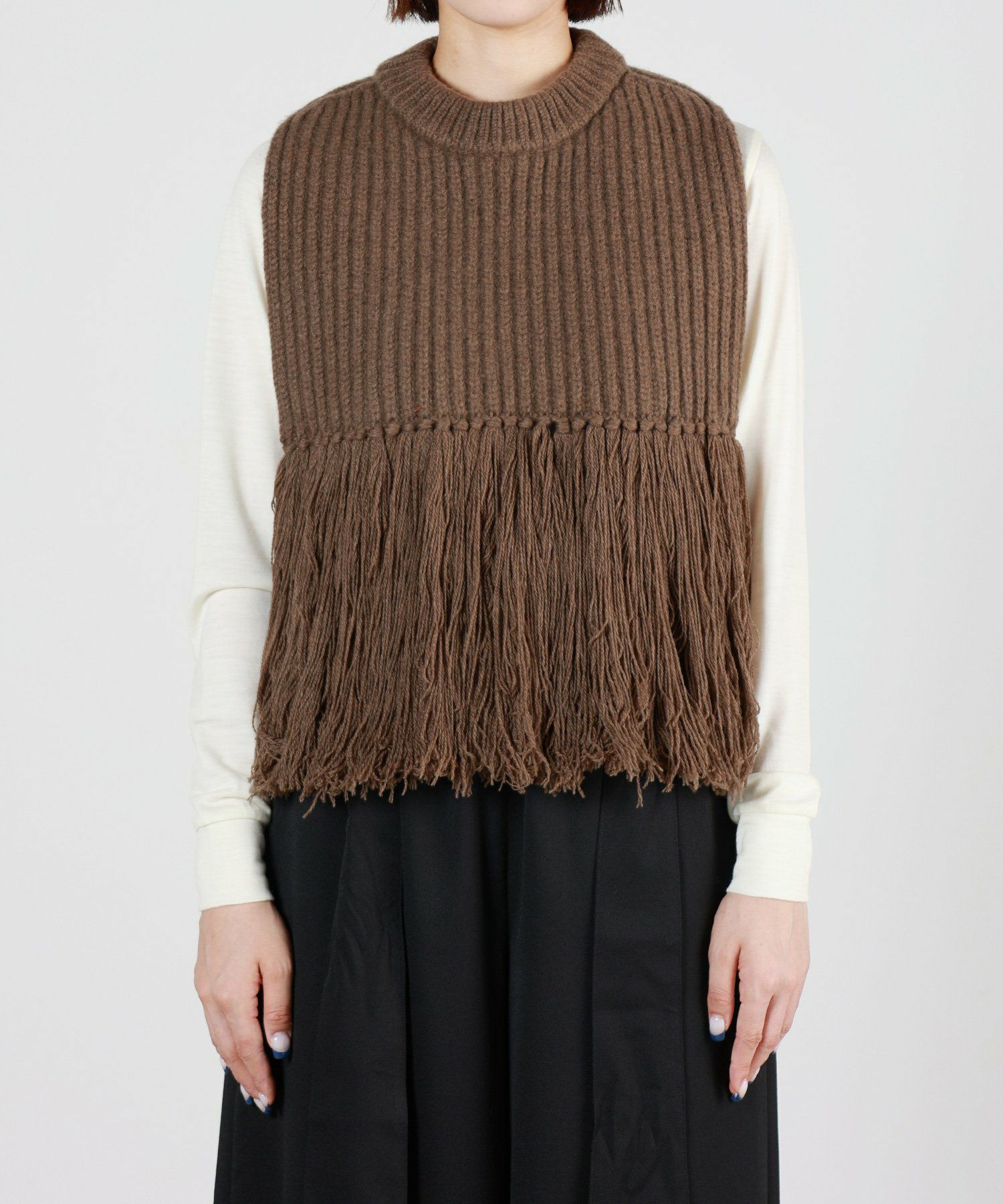 ハイクWOOL RIBBED SWEATER TOP WITH FRINGE 
