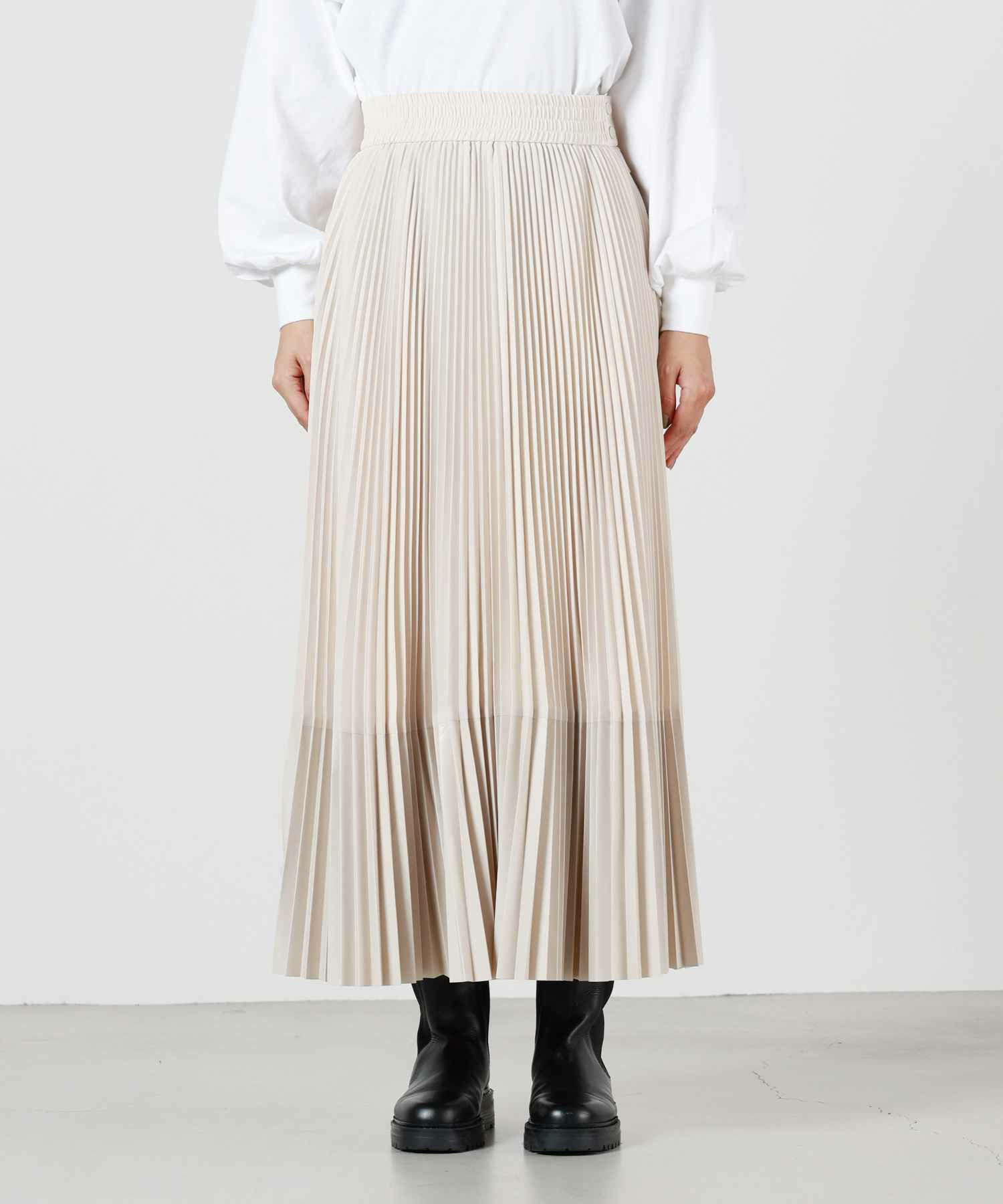 HYKE(ハイク)】 TAFFETA×ECO-LEATHER PLEATED SKIRT｜PARIGOT ONLINE 