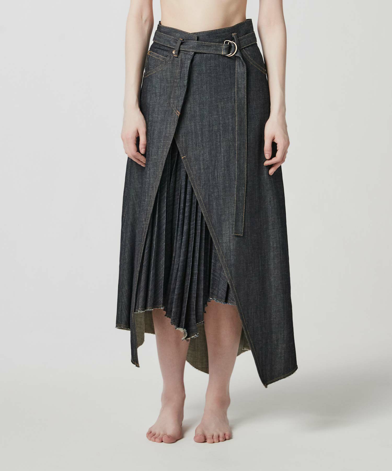 JAPAN DENIM(ジャパンデニム)】EZUMI _ ASYMMETRY PLEATS DENIM SKIRT 