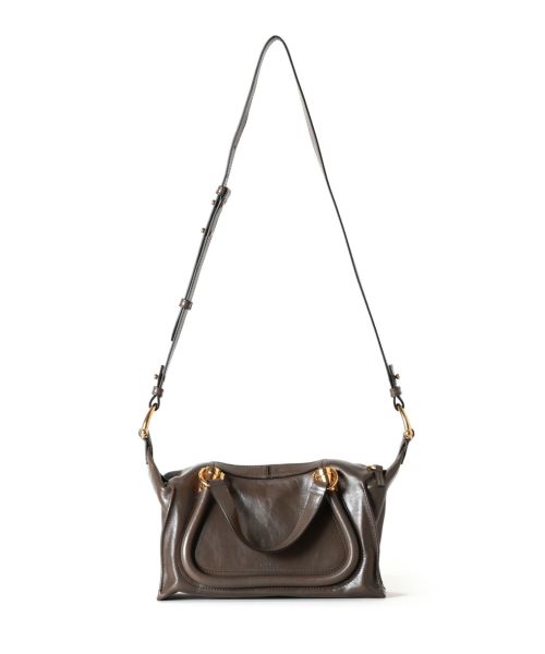 【Chloe】クロエ シャイニーレザー製 Paraty 24 スモールバッグ Chloé シャイニーレザー製Paraty 24スモールバッグ の茶色
