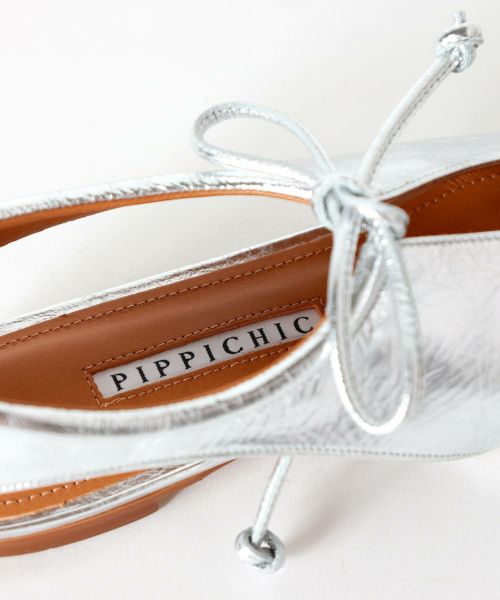 ピッピシック　サイズ36 シルバー レザー アンクルストラップ PIPPICHIC(ピッピシック)】 CROSS STRAP SQUARE TOE SHOES