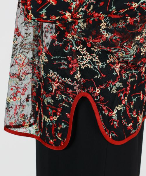 Floral Lace Stand Collar Shirt - vermillion - Mame Kurogouchi