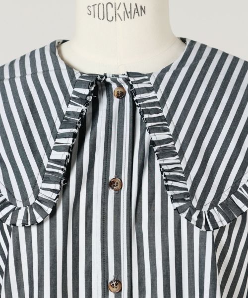 GANNI(ガニー)】 BLACK AND WHITE STRIPE MINI SHIRT DRESS
