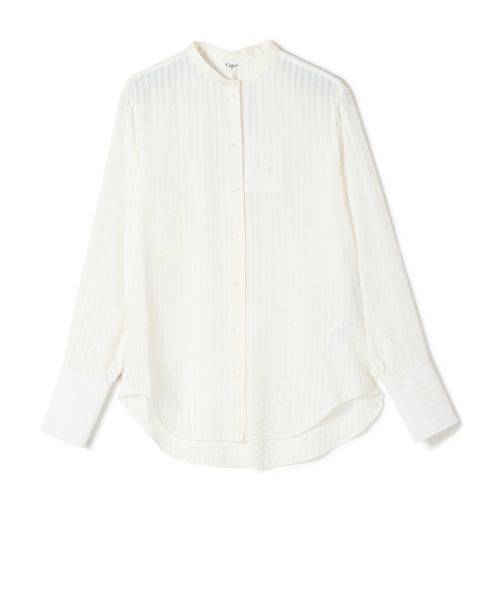 Chloe(クロエ)】 ストライプビスコース製ノーカラーシャツ｜PARIGOT