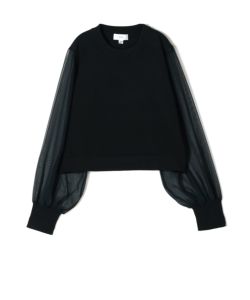 HYKE(ハイク)】 CREW NECK CROPPED SWEATER WITH SHEER SLEEVE
