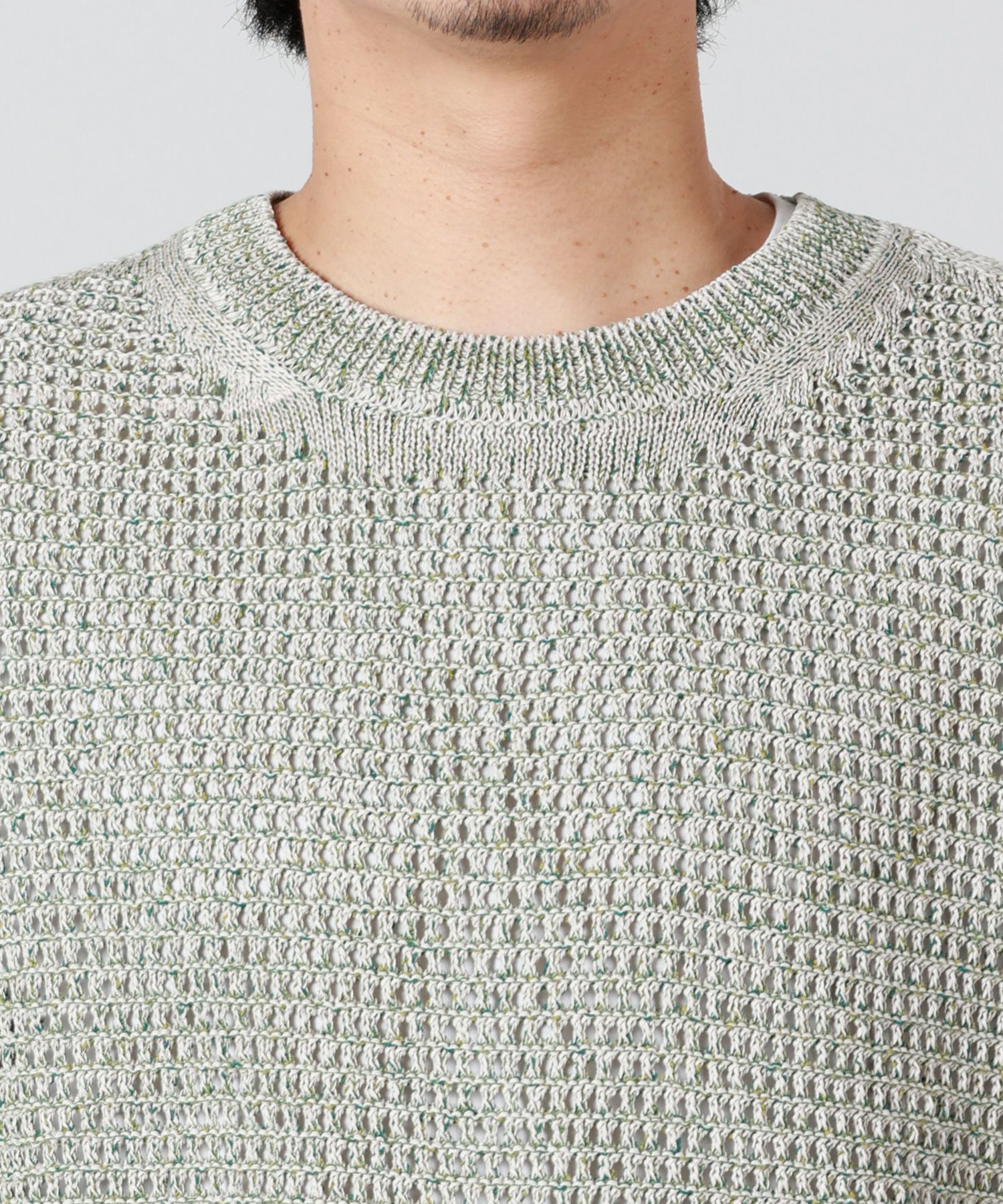 YOKE(ヨーク)】 GIMA COTTON MIX SLUB MESH KNIT CREWNECK｜PARIGOT