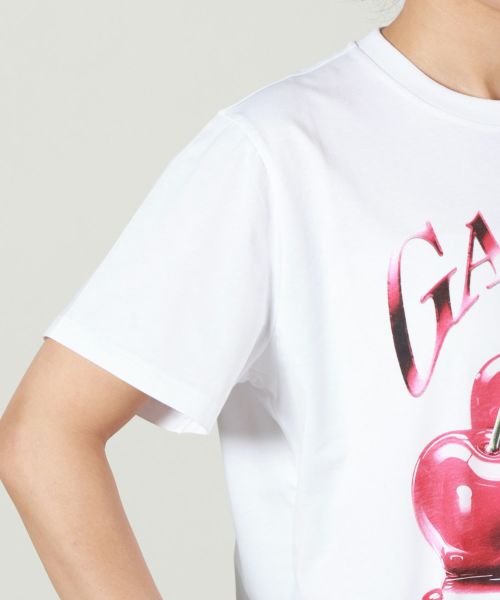 GANNI ホワイト Tシャツ 赤いグラフィック GANNI ガニー 半袖 Tシャツ Future Heavy Cocktail Cherry Drop