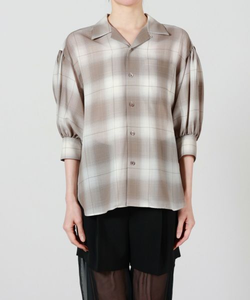 HYKE(ハイク)】 T/W OMBRE CHECK BALLOON SLEEVE BLOUSE