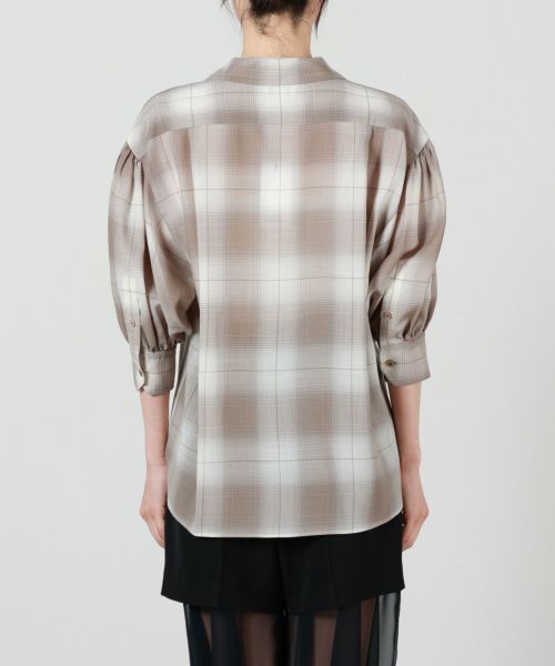 HYKE(ハイク)】 T/W OMBRE CHECK BALLOON SLEEVE BLOUSE