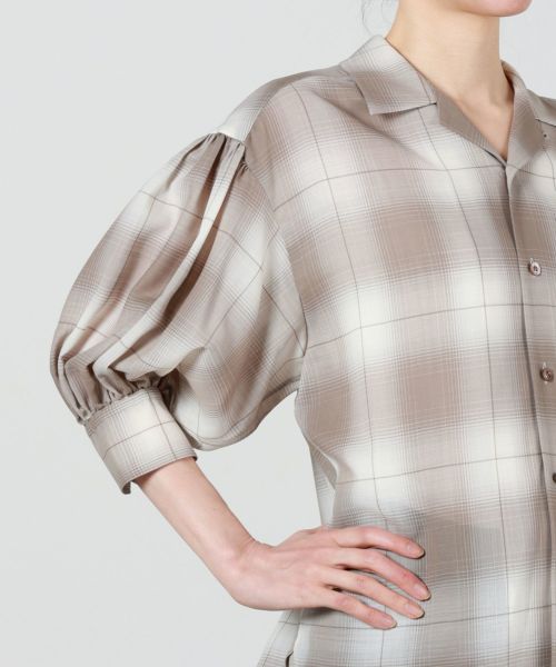 HYKE(ハイク)】 T/W OMBRE CHECK BALLOON SLEEVE BLOUSE｜PARIGOT