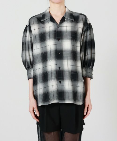 HYKE(ハイク)】 T/W OMBRE CHECK BALLOON SLEEVE BLOUSE