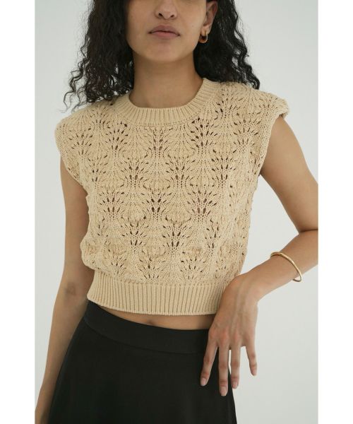 クラネ CLANE CROCHET SHORT KNIT TOPS （IVORY