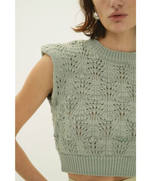 クラネ CLANE CROCHET SHORT KNIT TOPS （IVORY