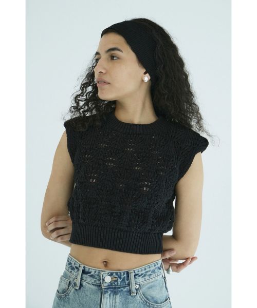クラネ CLANE CROCHET SHORT KNIT TOPS （IVORY） -ファッション