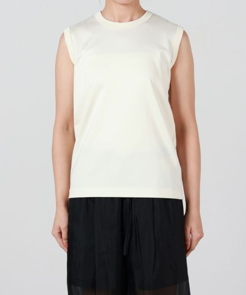 新品　CINOH チノ　プリーツシャツ 1枚2役ノースリーブ&半袖　白 CINOH/チノ】別注 SHEER HALF SLEEVE SHIRT/シアーハーフ