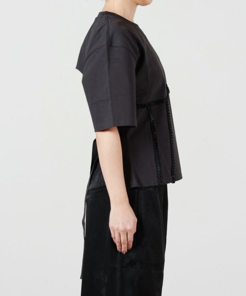 GANNI(ガニー)】 BLACK COTTON TIE BACK T-SHIRT｜PARIGOT