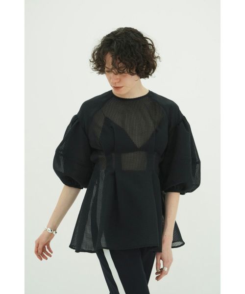 CLANE(クラネ)】 SHEER PLAID VOLUME SLEEVE TOPS｜PARIGOT