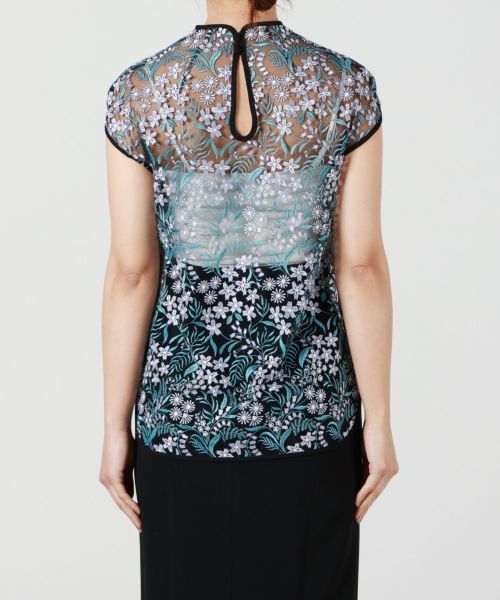 マメクロゴウチ　Floral Lace French Sleeve Top Floral Lace French Sleeve Top - GREEN (MM25SS-SH104