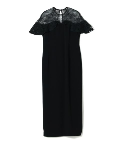 定価14万円+tax mame Tulle Embroidered ワンピース 2サイズ】Acetate Polyester Floral Lace-Sleeve Dress - black