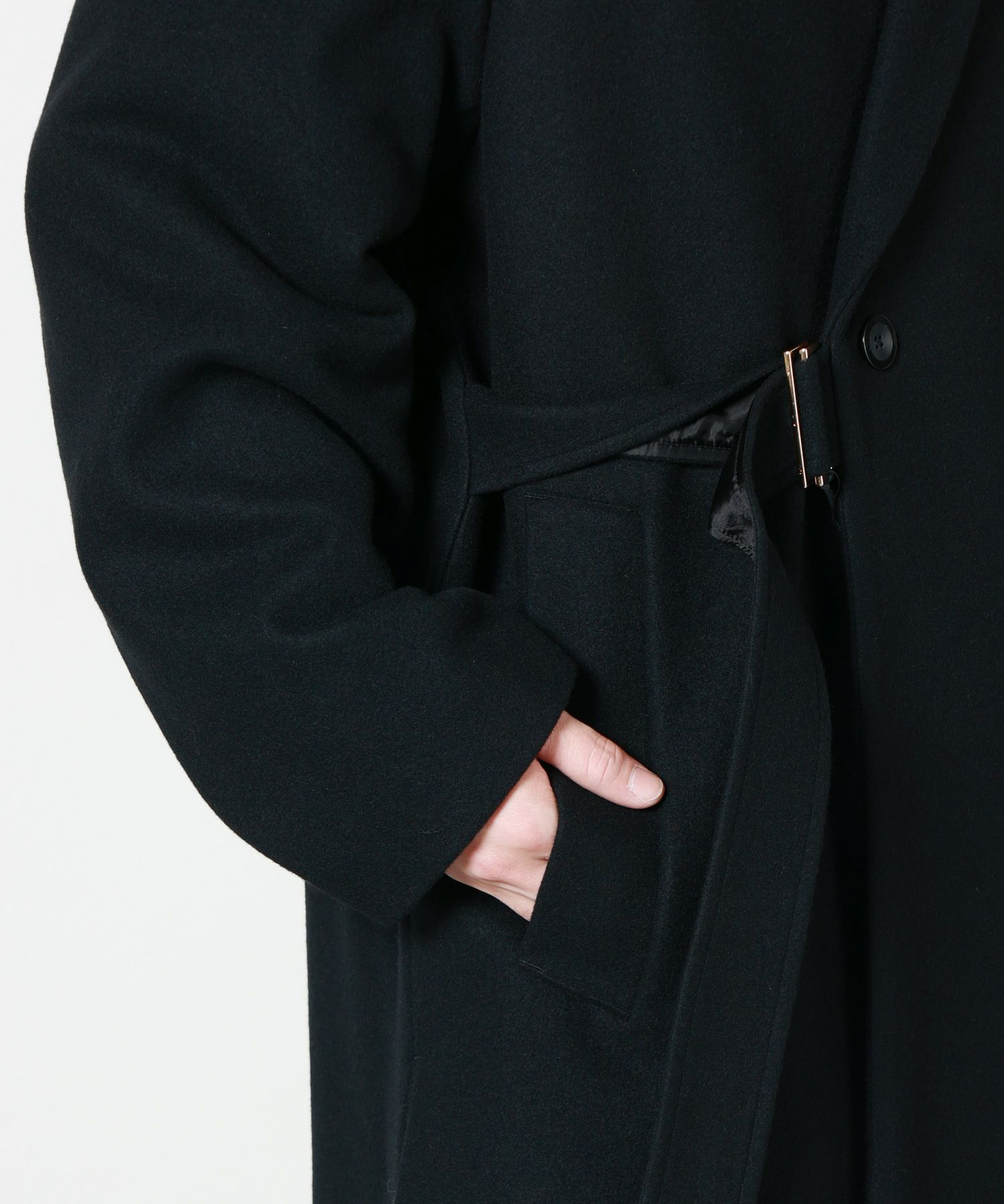 CULLNI(クルニ)】 Lamb Wool Melton Tie Locken Long Chester Coat