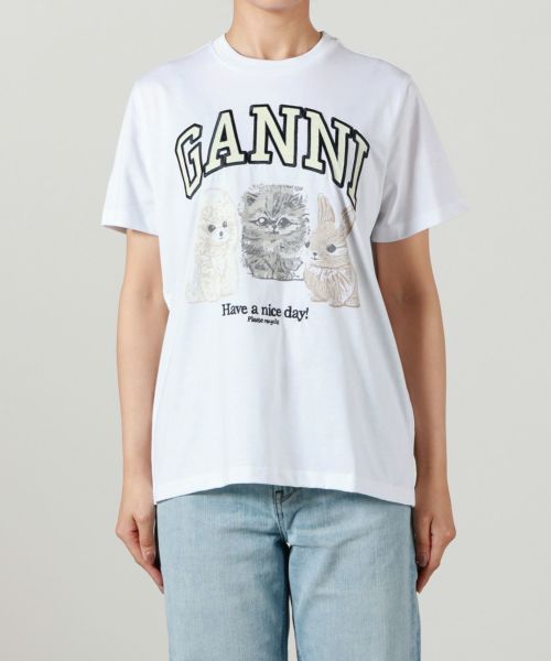GANNI イラスト付きホワイトTシャツ GANNI ホワイト Tシャツ アートプリント - メルカリ