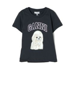 GANNI 犬イラスト クロップドTシャツ GANNI(ガニー)】 BLACK POODLE GRAPHIC CROPPED T-SHIRT