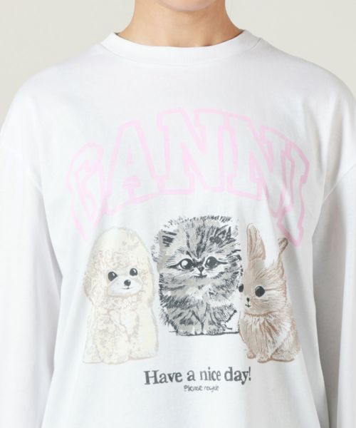 GANNI ピンク犬イラスト Tシャツ GANNI(ガニー)】 PINK ANIMAL PRINT T-SHIRT｜PARIGOT ONLINE