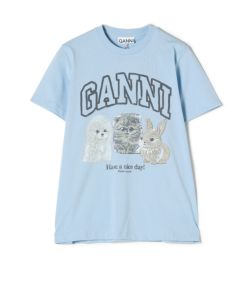 GANNI(ガニー)】 BLUE ANIMAL PRINT T-SHIRT｜PARIGOT ONLINE