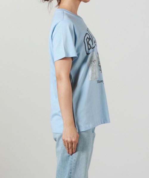 【GANNI】Blue Animal Print T-shirt コットン Tシャツ Chambray Blue Blue Animal Print T-shirt | GANNI US